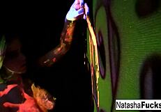 busty natasha nice masturbates solo in black light, feeling sexy