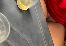 Latina in lingerie boldly exhibits herself in public bar with married black man for interracial fun