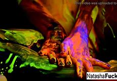 busty natasha nice masturbates solo in black light, feeling sexy
