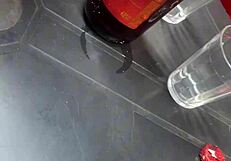 Latina in lingerie boldly exhibits herself in public bar with married black man for interracial fun