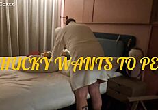 chucky roleplays peeing on the tattooed redhead in shower