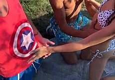 Three Friends Fuck Cute Stranger In Park