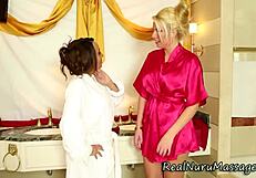 Asian masseuse receives sensual nuru pounding