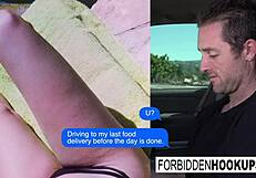 Step-sister surprises delivery driver with a hot blowjob and hardcore sex