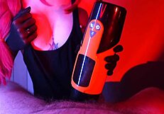A beautiful brunette meets her man’s needs with a new sex toy and a blowjob