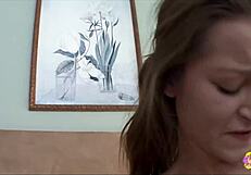 Hot redhead lesbian licks and fingers her skinny friend to orgasm