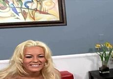 Hey, can this sultry blonde handle that thick cock? Face covered in cum after intense banging!