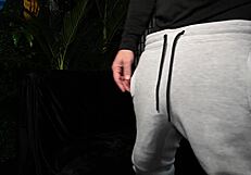 Huge white cock cums in condom until bursting. Drinks piss after?