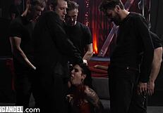 Joanna Angel's rough entrance into the VIP gangbang club