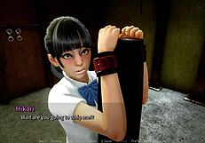 A cute girl gets punished in this anime game called Stormside