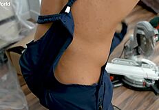 inquisitive hottie sasha paige tempts workmen with her natural tits and riding skills leading to airtight double penetration and cum action