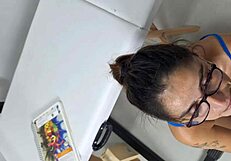 Leaked video shows brunette teacher in stockings getting fucked by student with blowjob