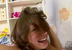 Pumped Up Lesbian Teens Kiss and Share Double-Ended Dildo for Intense Climax