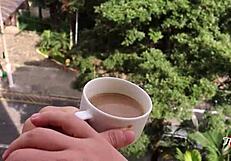 young otaku girl giving a blowjob on my apartment balcony