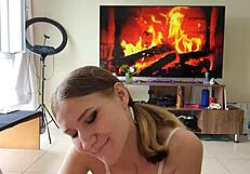 cute petite girl deepthroats big cock like a total cum lover