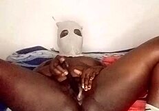 Curvy black girl next door masturbates alone in her room