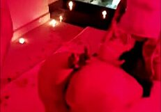 chubby brunette gets licked and fucked in red light!