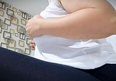 Beautiful Latina with natural big boobs loves to play with them
