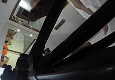 Her first squirt soaked the bed in wild pov action