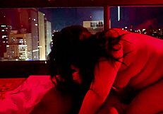 chubby brunette gets licked and fucked in red light!