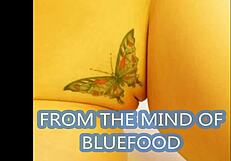 Crystal butterfly with tattoos performs music