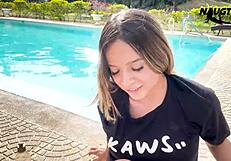 Latina teen slut bends over in pool for doggystyle, sending masturbation video to boyfriend with big ass tease.