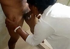 Big tits housewife gets blown and fucked hard in bathroom
