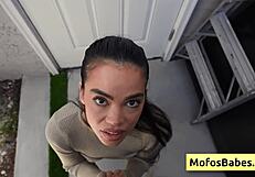 sexy brunette angelina moon suckin’ huge dick, slidin’ deep, oops