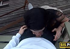 Wow! This Russian teen sucks stepbro's dick then fucks him!