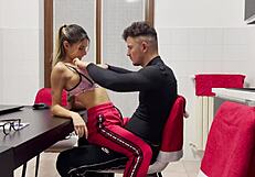 Italian Secretary Seduces Boss with Shaved Pussy Play. Ends with a Wild Facial and Footjob Session!