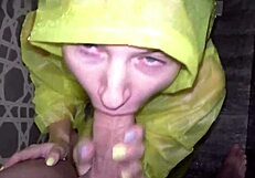 Horny Girlfriend Sucks Cock in Shower with Raincoat On