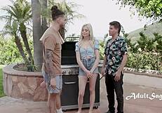 Blonde Petite Joins Inlaws in Taboo Anal Group Fuck