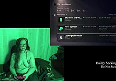 Naked brunette says, 'Lake house fun!'