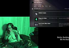 Naked brunette says, 'Lake house fun!'