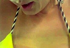 training in thong bikini at beachfront gym, got so wet from horniness dripping down legs like sea water