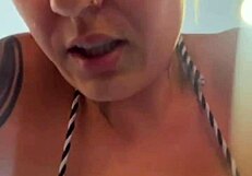 training in thong bikini at beachfront gym, got so wet from horniness dripping down legs like sea water