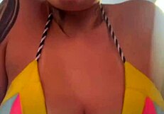 training in thong bikini at beachfront gym, got so wet from horniness dripping down legs like sea water