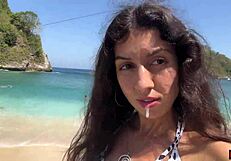 OMG! Hottie Sucks My Dick on Public Beach and Walks with Cum on Face