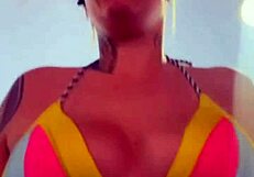 training in thong bikini at beachfront gym, got so wet from horniness dripping down legs like sea water