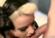 Beautiful woman gives a deep throat blowjob in a classy manner