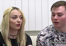 tony feels so lucky getting blowjobs from two blondes at office therapy