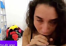 Young bride enjoys milk in mouth in sheer outfit