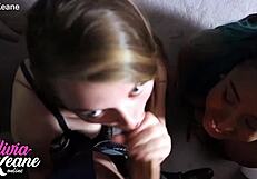 two british teen sluts sucking cock in lingerie