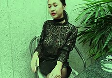 Young Girl Smokes Topless In Leather Skirt Outdoors With Pov