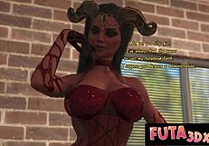 Wow! Futa redhead gets her huge dick sucked by succubus teacher!