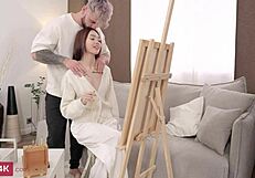 petite asian babe kwini kim blows and fucks muscular guy in doggystyle cowgirl