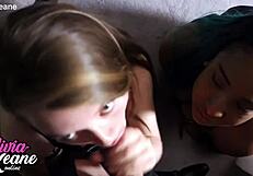 two british teen sluts sucking cock in lingerie