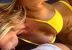 Blonde sucks boyfriend on beach almost caught