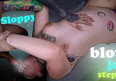 Sloppy blowjob upside down with her big ass and small tits, using toys for masturbation, this croatian curly babe is so tattooed and sexy