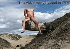 Teasing Cock at Public Beach, Cumming in Plaza